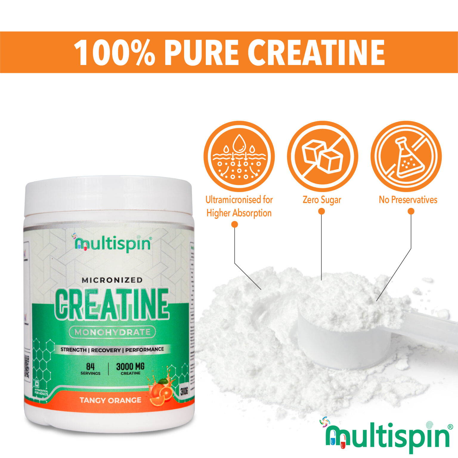 Multispin Micronized Creatine Monohydrate – Tangy Orange – Multispin